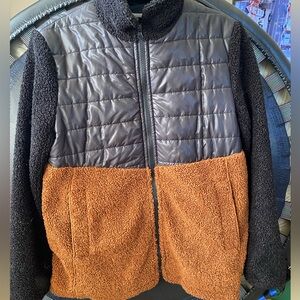 Womans Black puffer and Brown Sherpa Jacket. Small